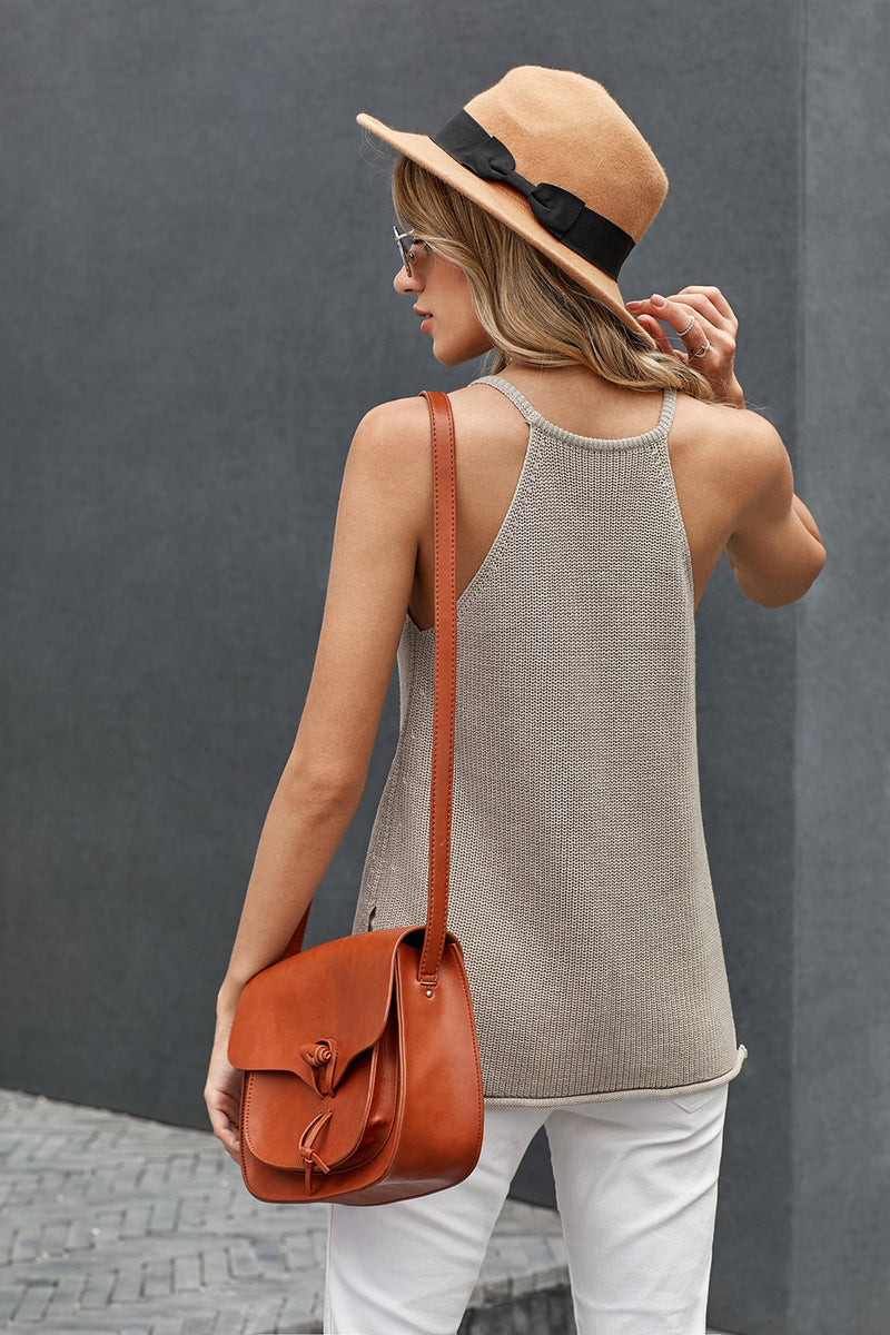 Summer Gray Keyhole Knit Tank Top