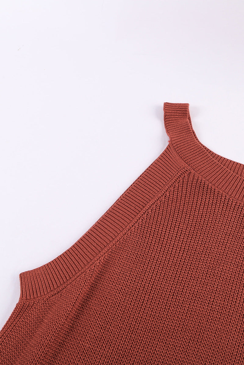 Summer Red Solid Ribbed Knit Slim-fit Tank Top