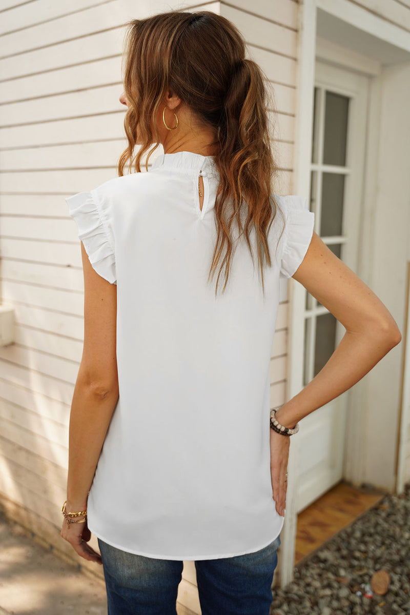 Summer White Crew Neck Flounced Tank Top