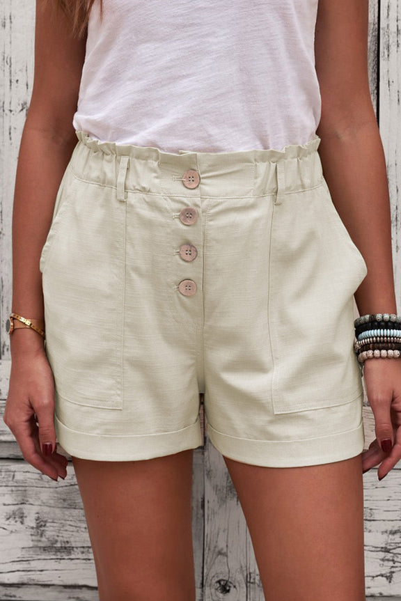 Summer Women Khaki Cuffed High Waist Shorts