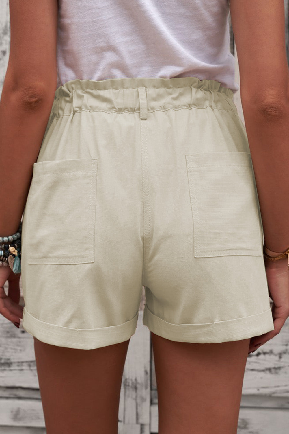 Summer Women Khaki Cuffed High Waist Shorts