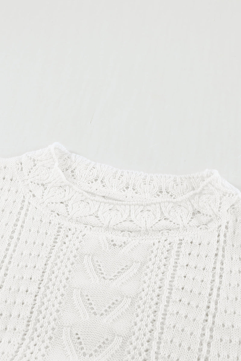 Chic White Crochet Lace Pointelle Knit Sweater