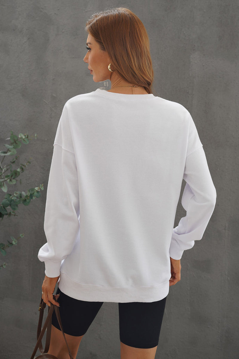 Fall White Oversized Solid Drop Shoulder Sweatshirt