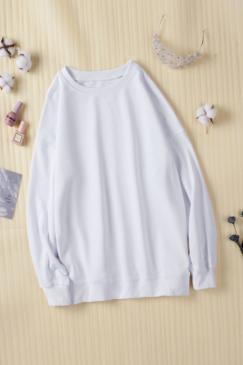 Fall White Oversized Solid Drop Shoulder Sweatshirt