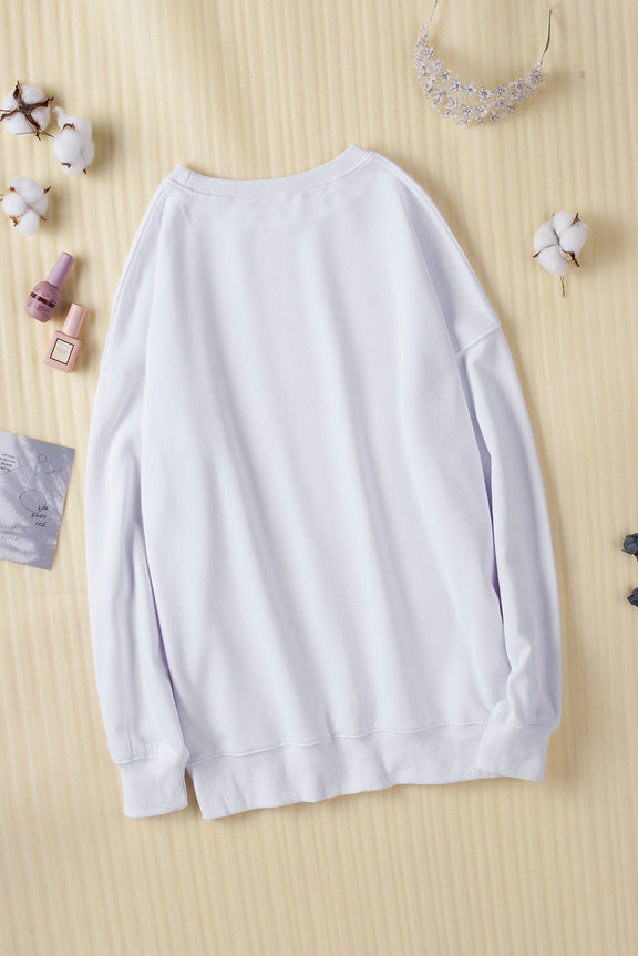 Fall White Oversized Solid Drop Shoulder Sweatshirt