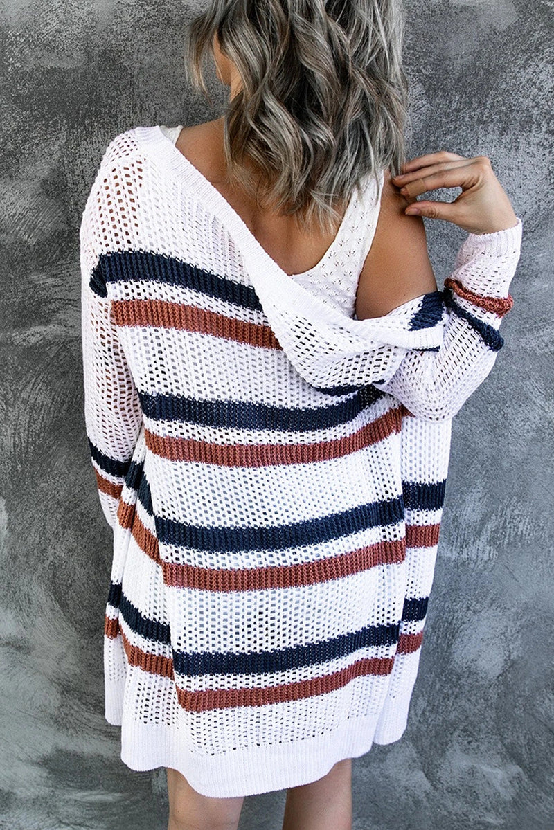 White Striped Fishnet Cardigan