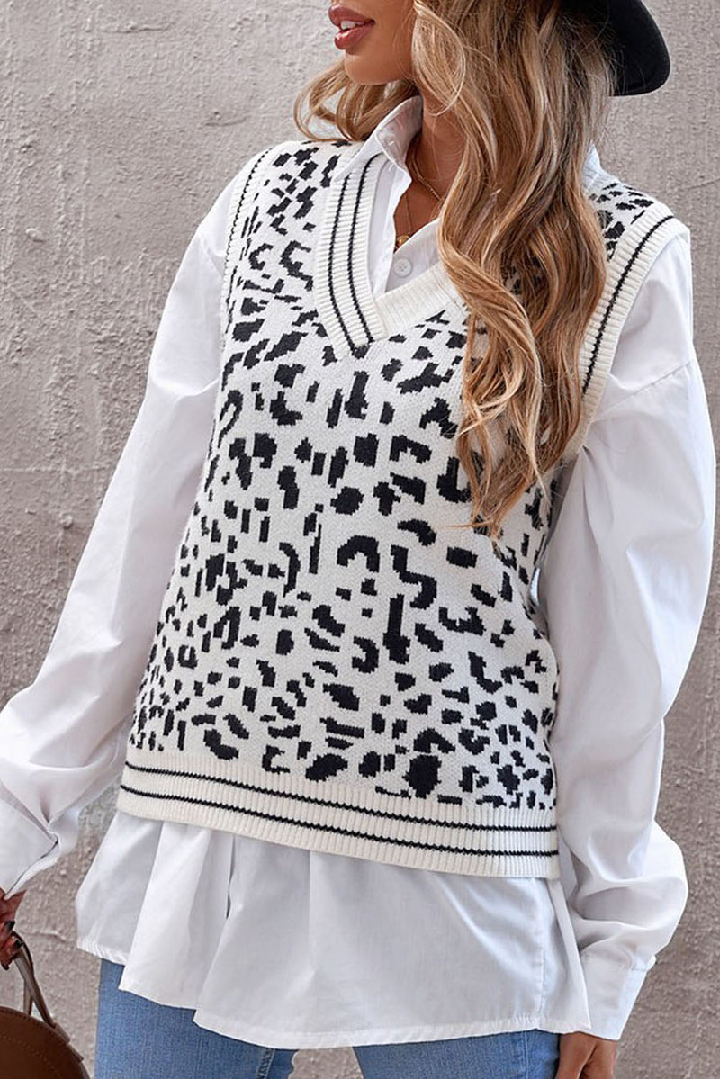 V Neck Leopard Sweater Vest