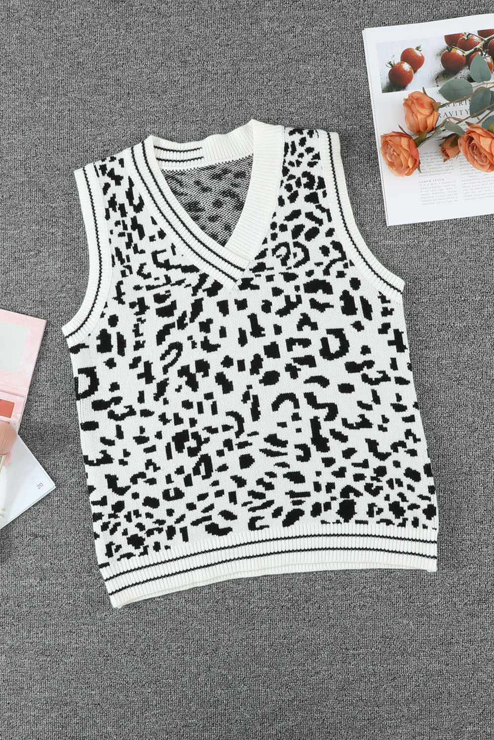 V Neck Leopard Sweater Vest