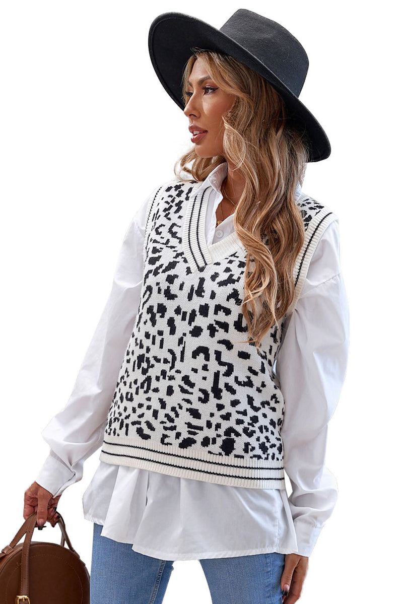 V Neck Leopard Sweater Vest