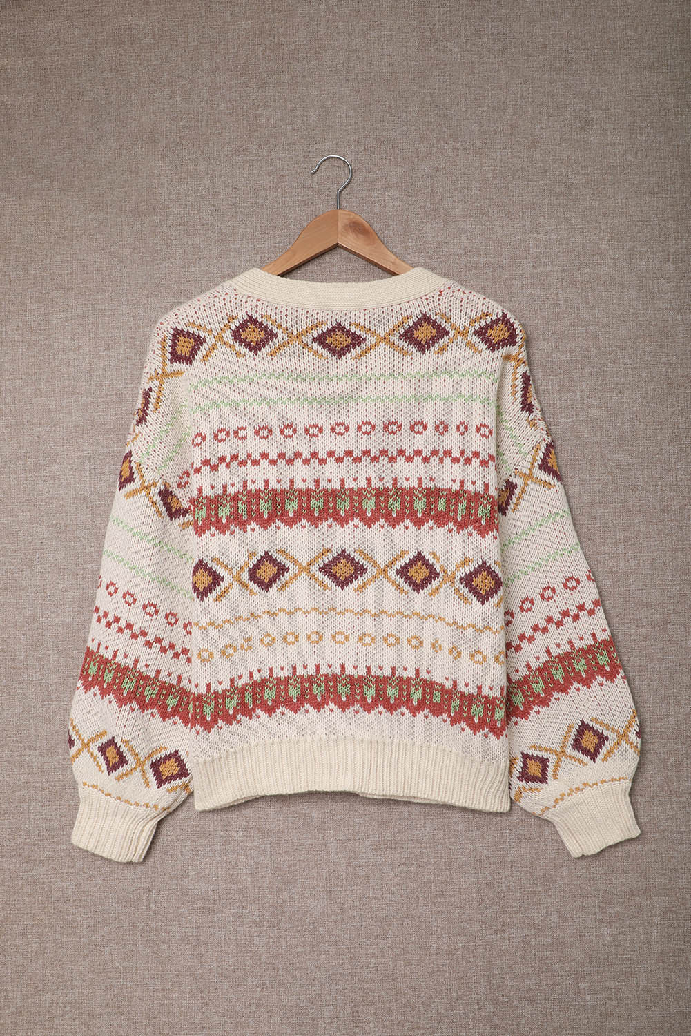 Women Multicolor Tribal Pattern V Neck Button Front Cardigan