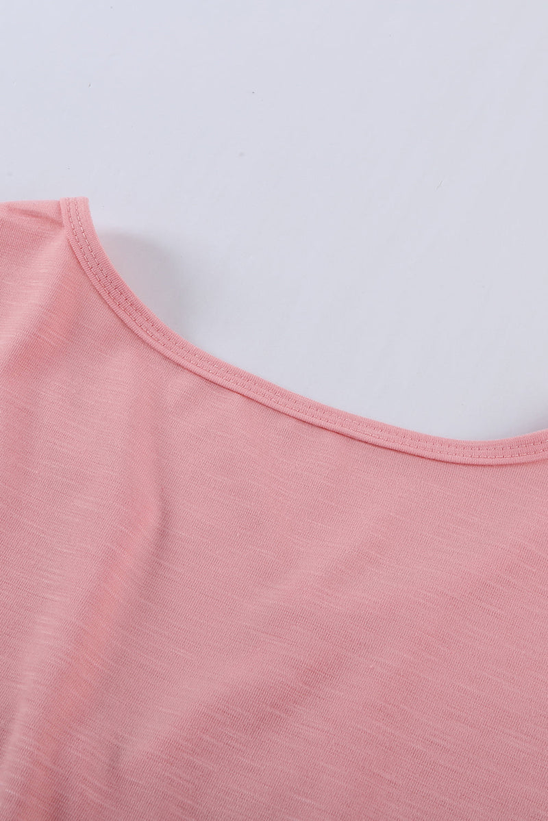 Women Old Fashioned Pink Buttoned Detail Cotton Blend Short Sleeve T-shirt