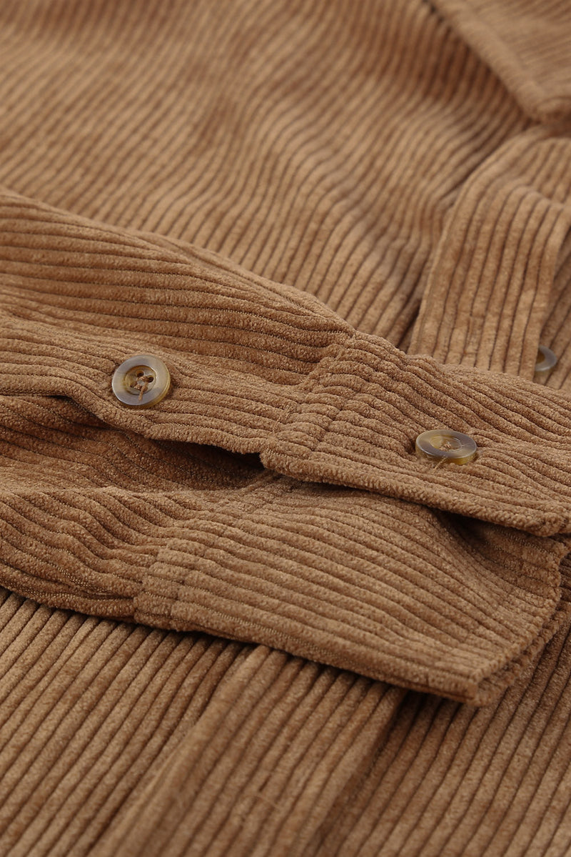 Women's Brown Corduroy Button Pocket Shirt