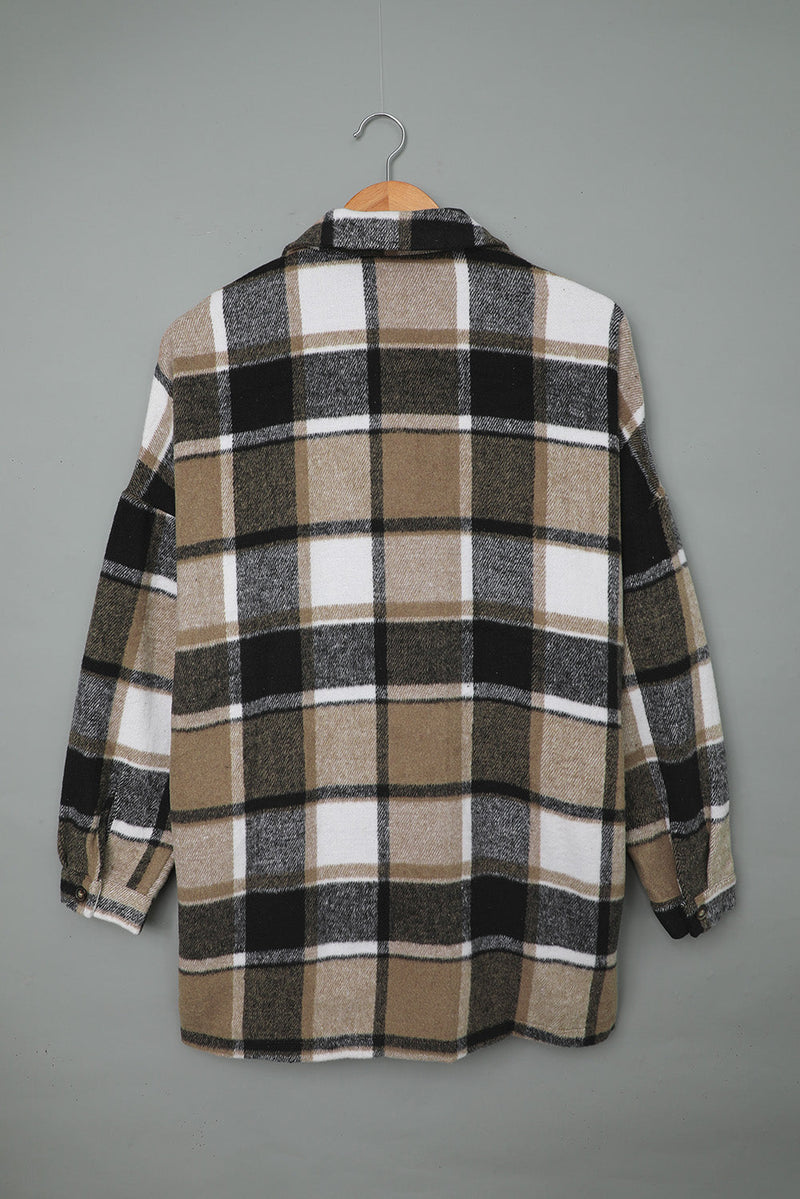 Women's Brown Plaid Print Buttoned Shirt Jacket