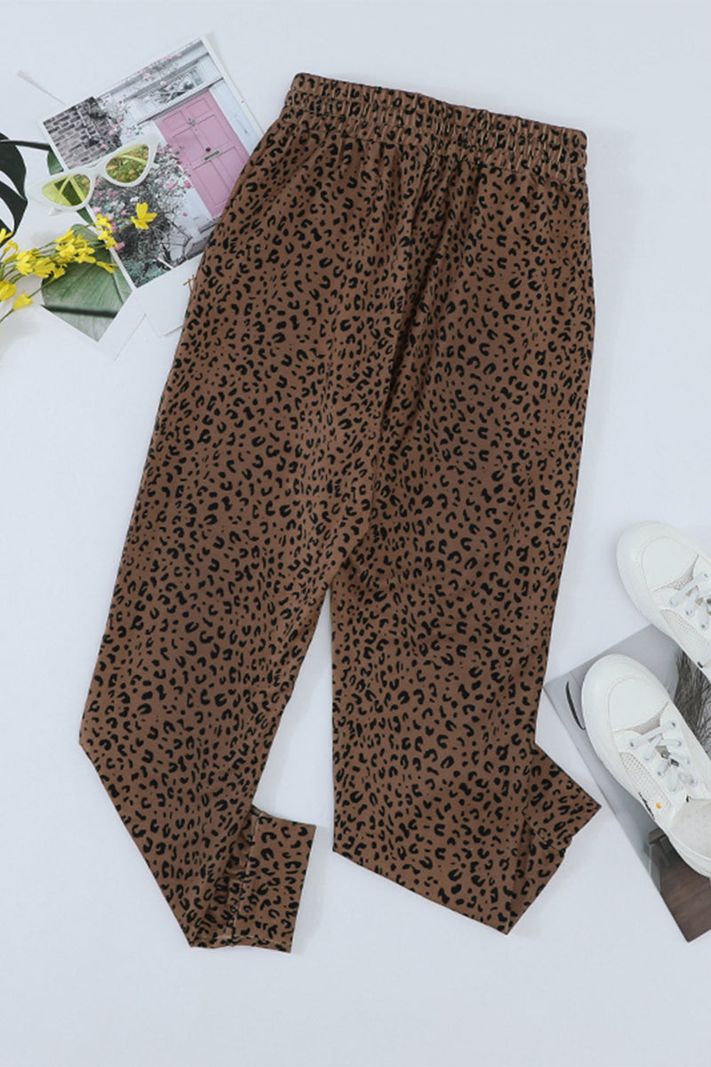 Women's Casual Brown Breezy Leopard Joggers