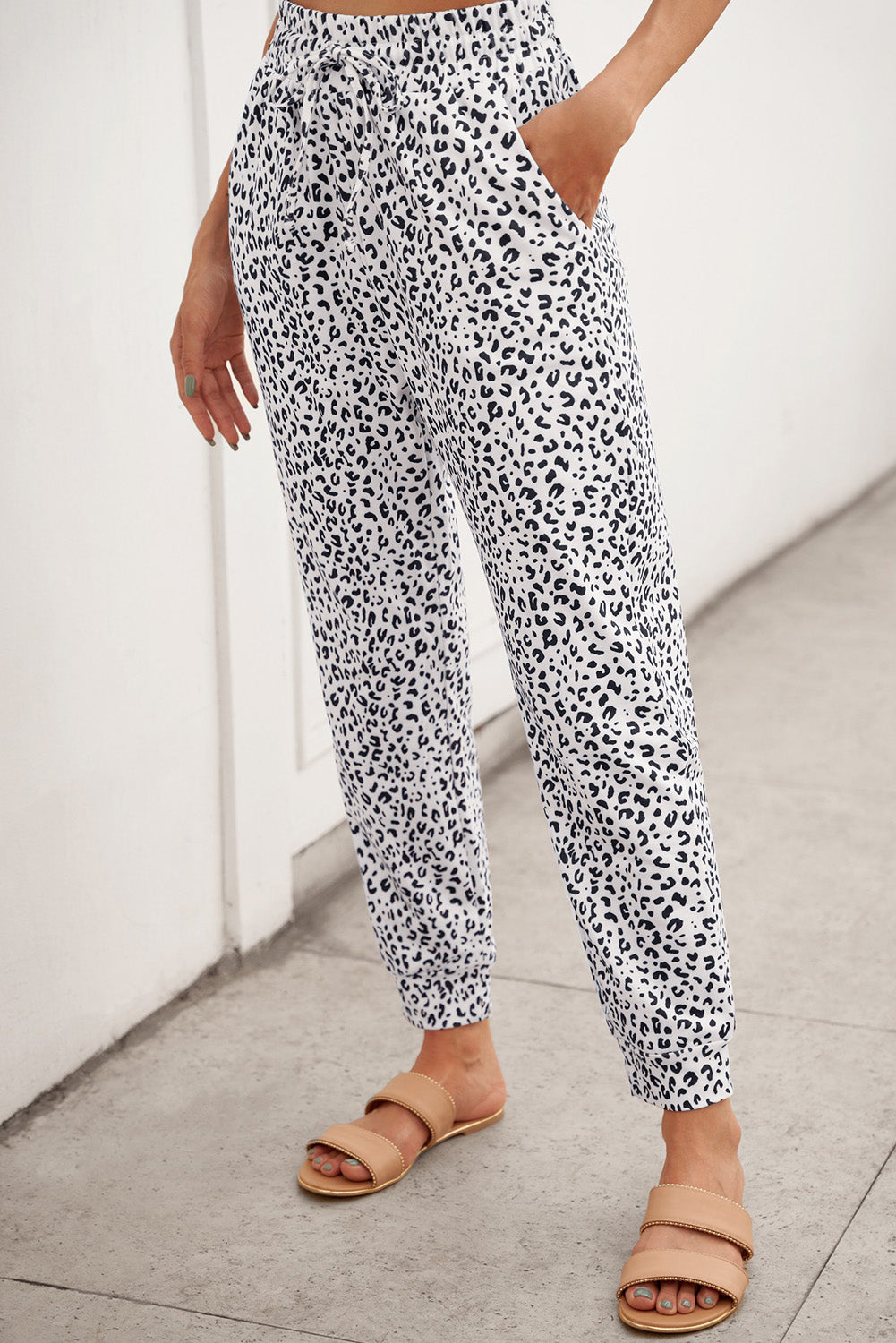 Women's Casual White Breezy Leopard Joggers