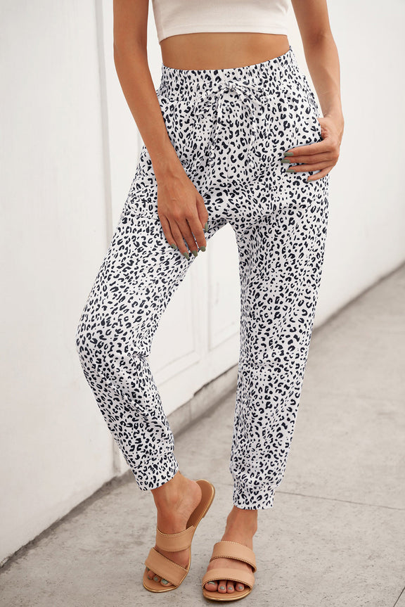 Women's Casual White Breezy Leopard Joggers