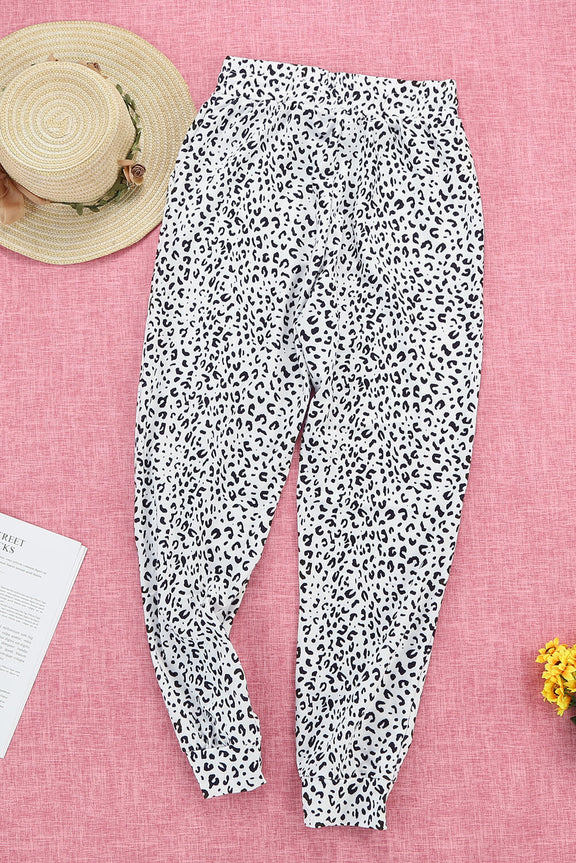 Women's Casual White Breezy Leopard Joggers