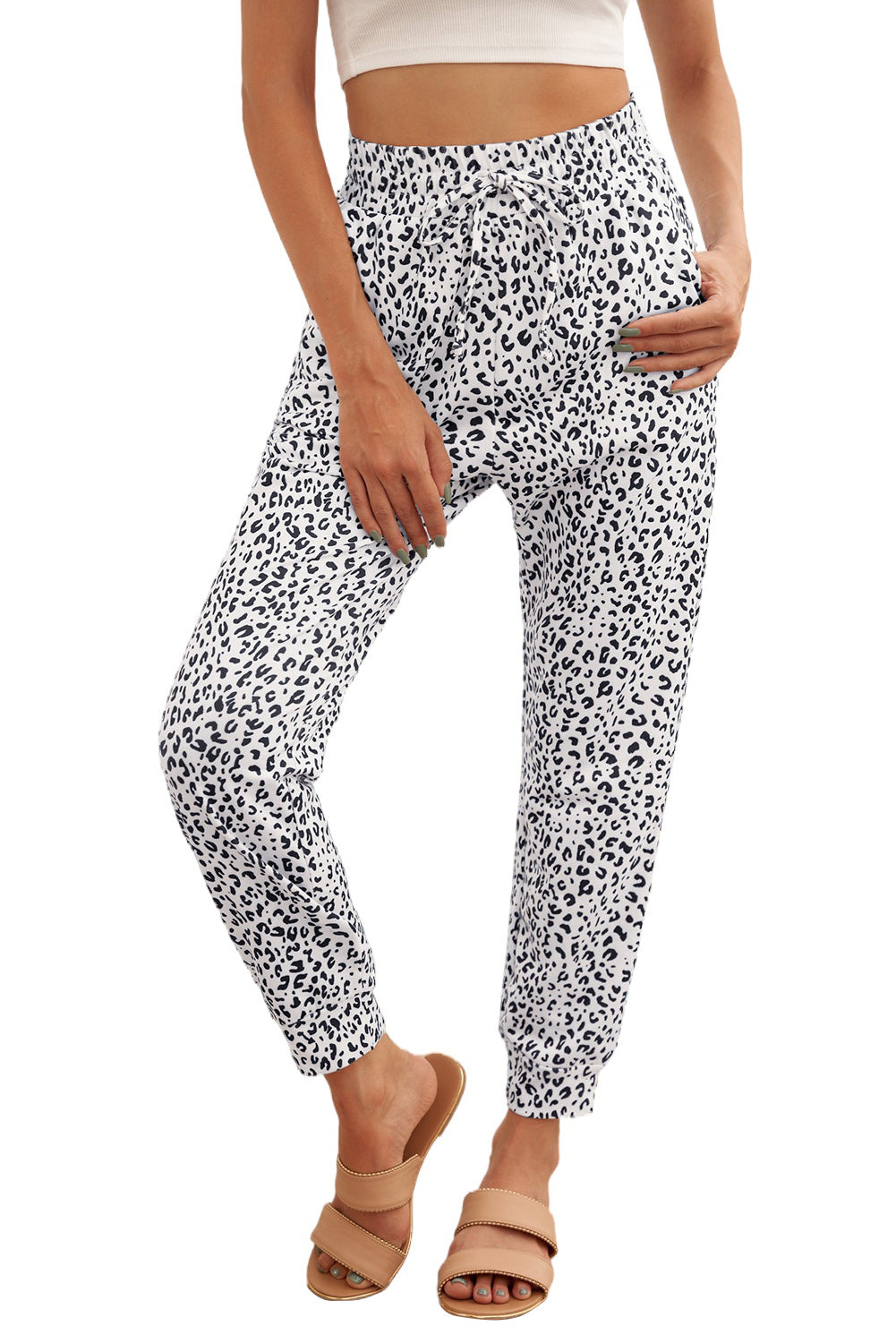 Women's Casual White Breezy Leopard Joggers