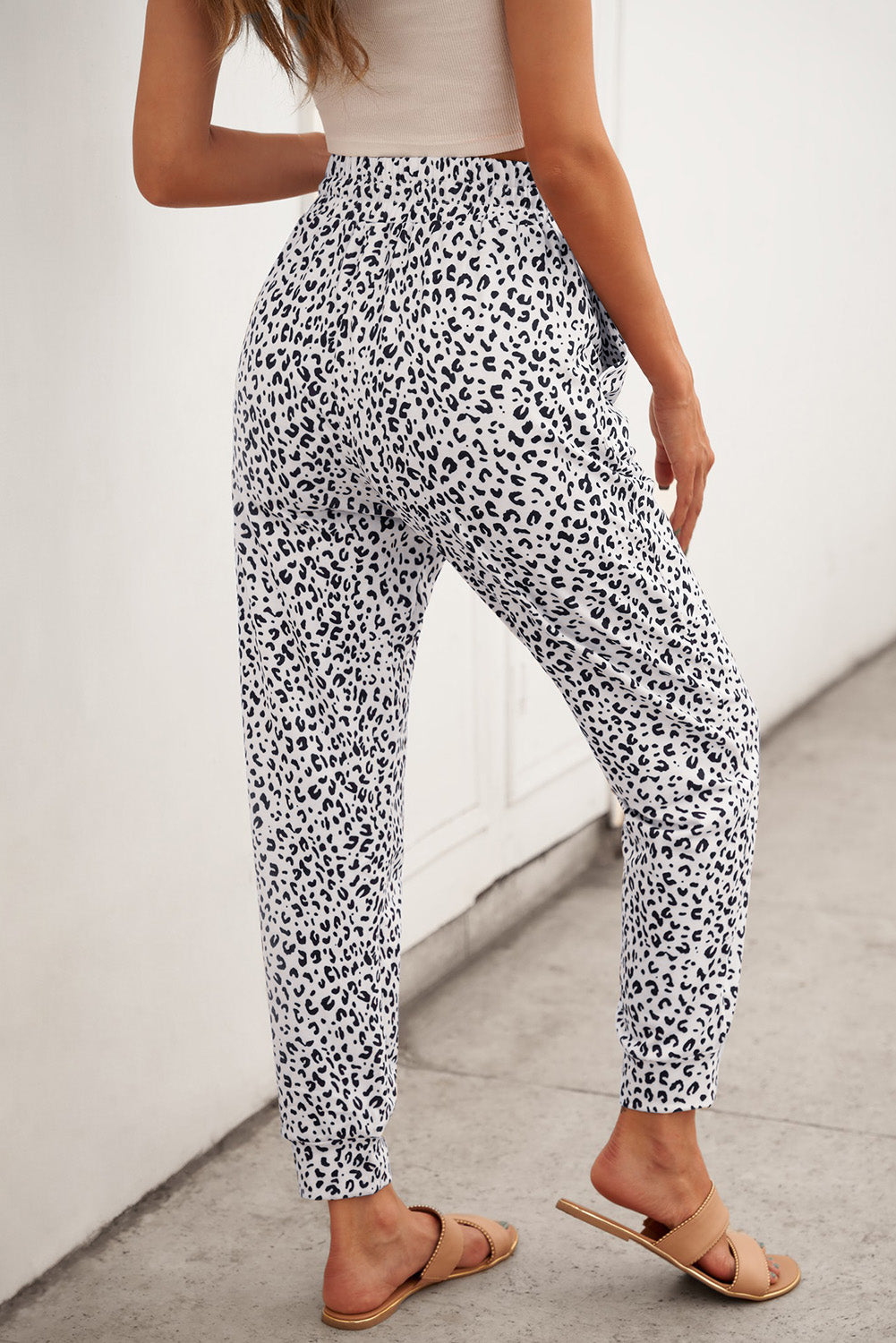 Women's Casual White Breezy Leopard Joggers