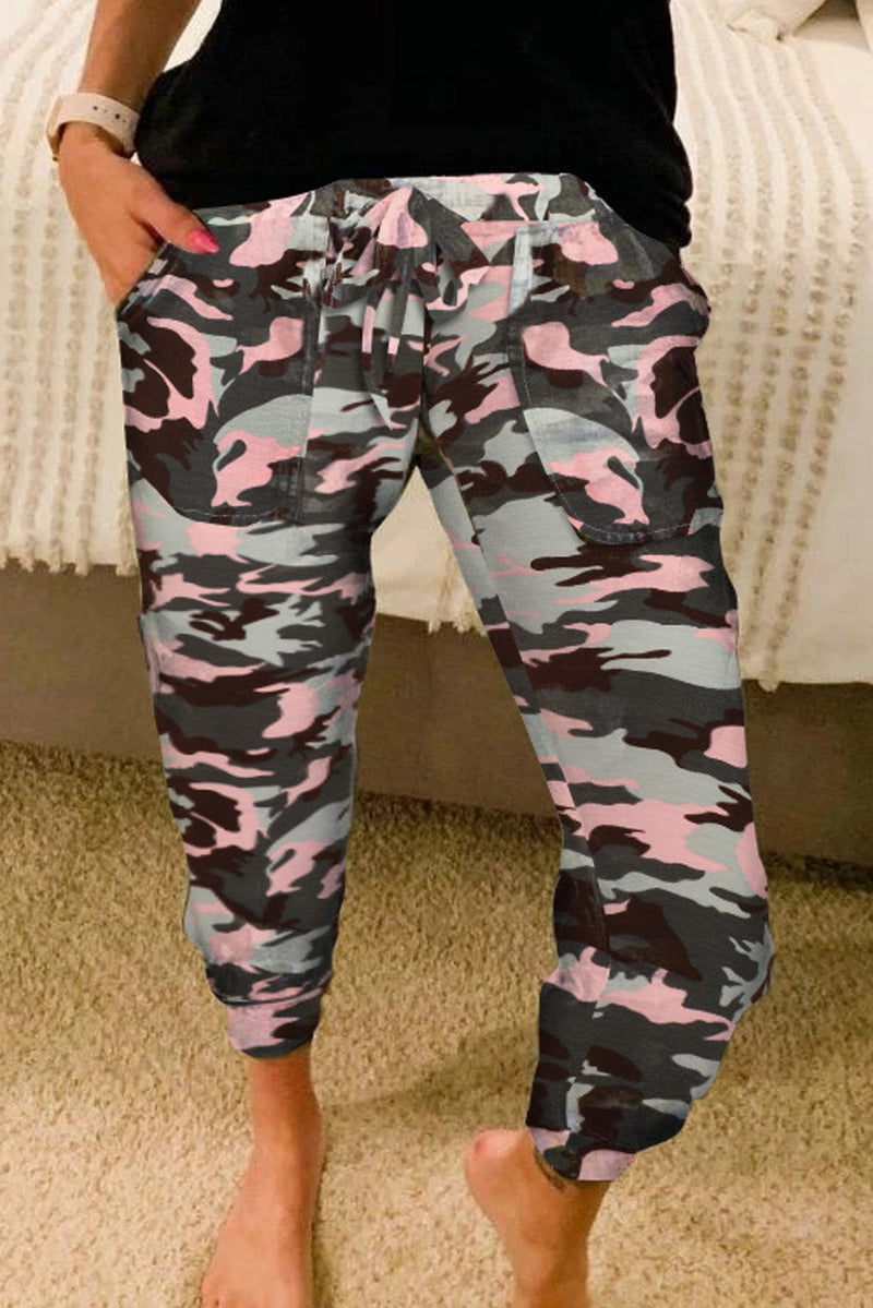 Women's Fashion Pink Camouflage Casual Sports Pants