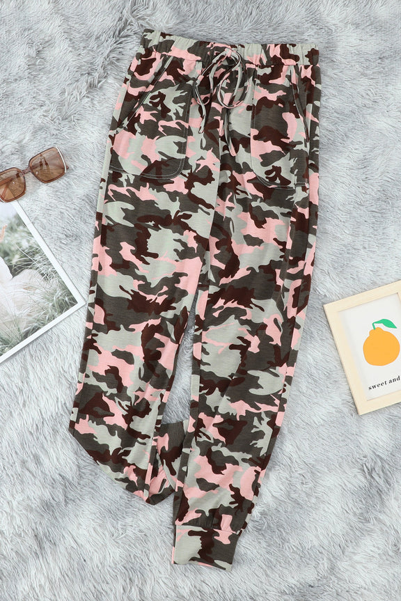 Women's Fashion Pink Camouflage Casual Sports Pants