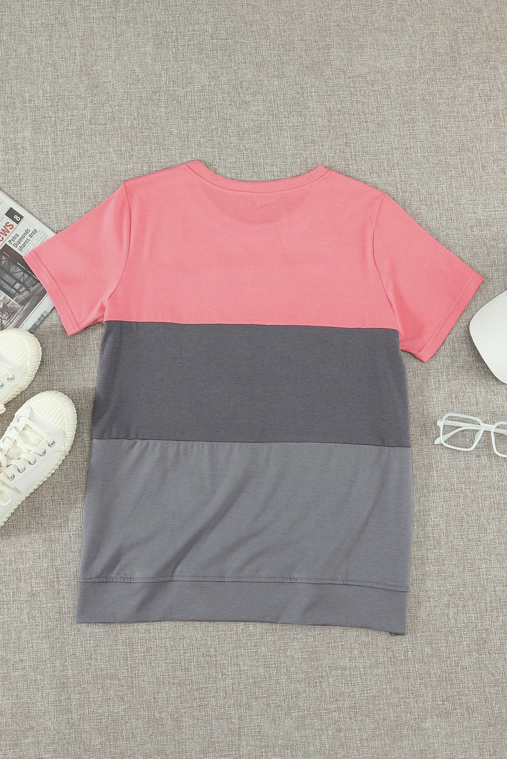 Women's Gray Contrast Colorblock Short Sleeve Casual T-shirt