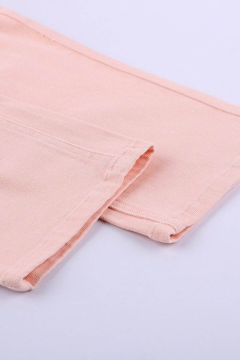 Women's Pink Pocketed Hole Baggy Jean