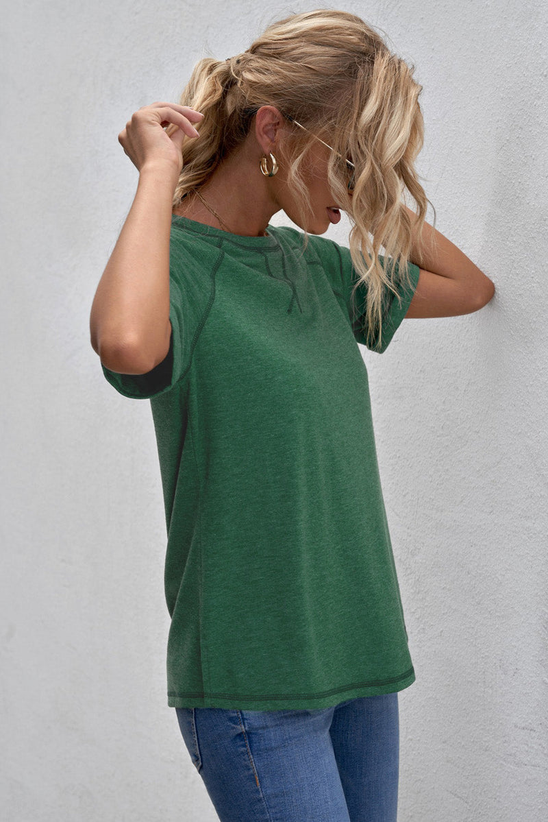 Women's Short Sleeve Green Heathered Round Neck T-shirt