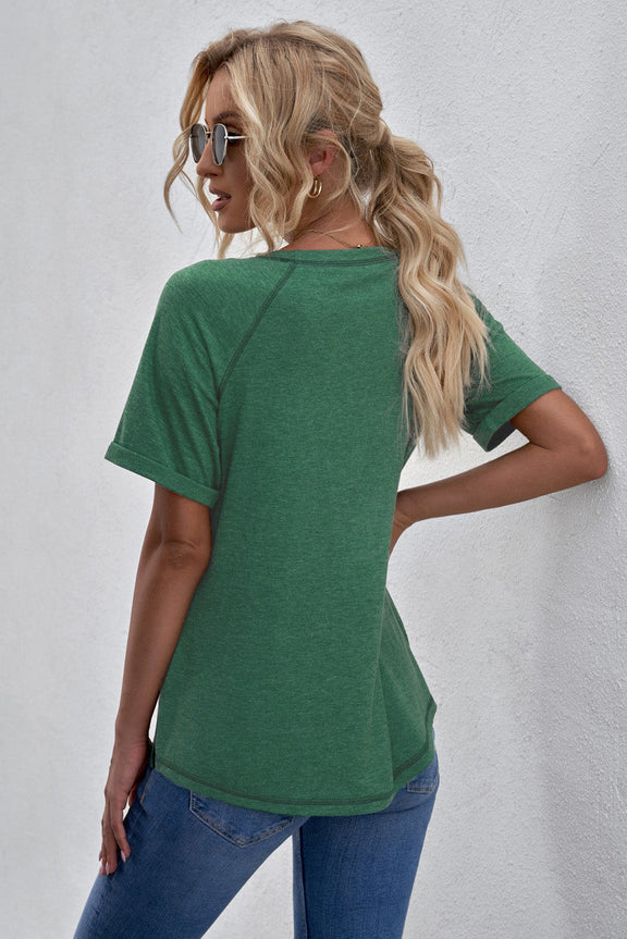 Women's Short Sleeve Green Heathered Round Neck T-shirt