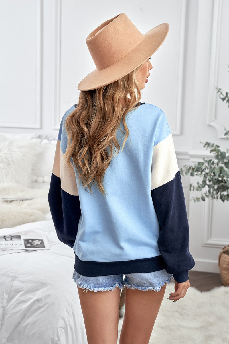 Women's Sky Blue Colorblock Pullover Sweatshirt