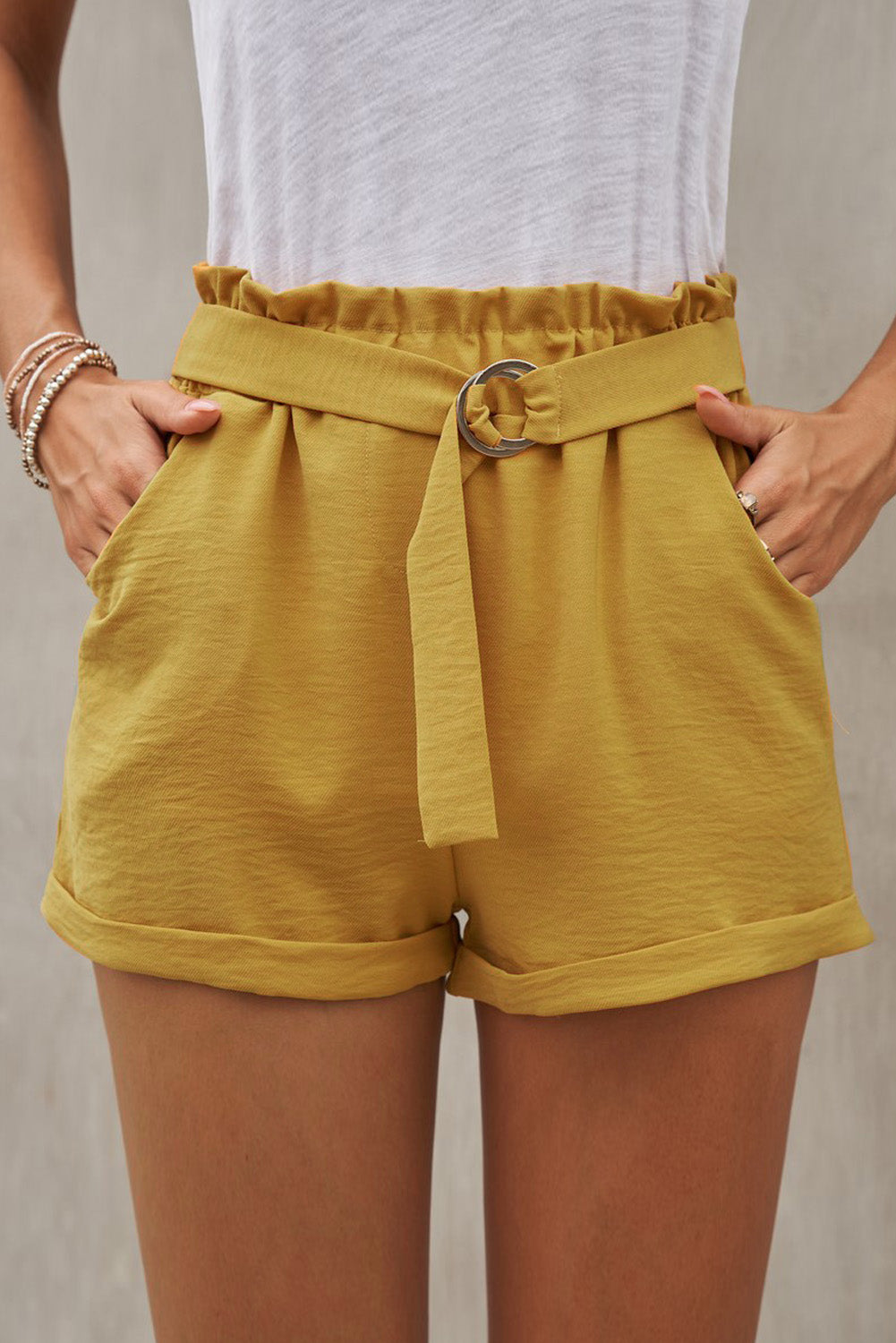 Women's Summer Yellow Casual Paper Waist Shorts