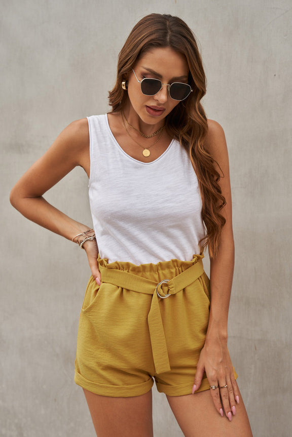 Women's Summer Yellow Casual Paper Waist Shorts