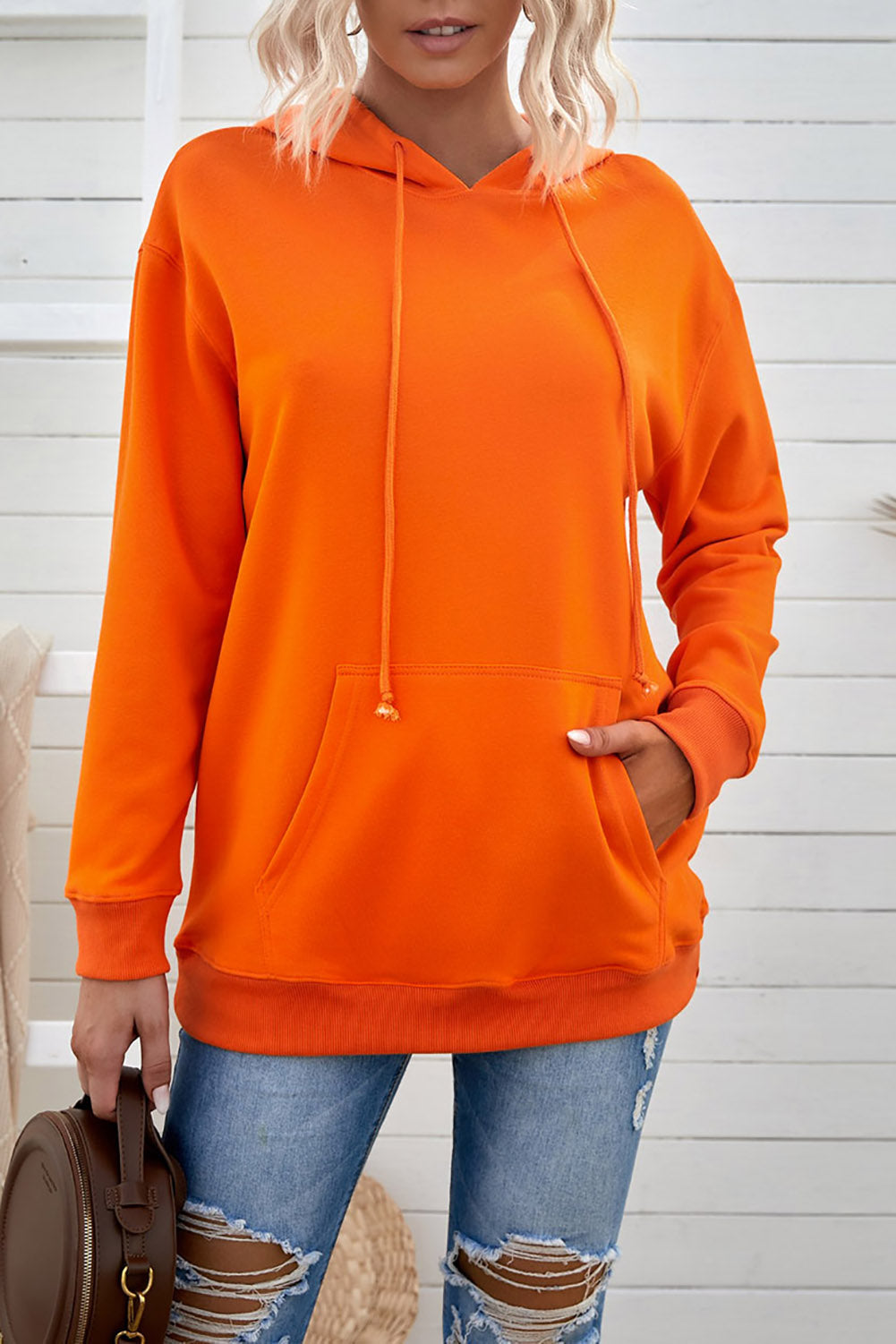 Womens Orange Oversized Kangaroo Pocket Hoodie