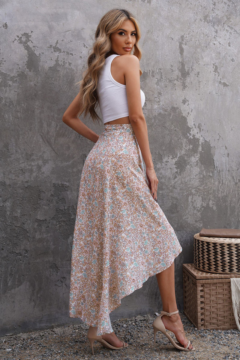 Wrap Style High Waist High-low Ruffle Hemline Floral Skirt, Shop for cheap Wrap Style High Waist High-low Ruffle Hemline Floral Skirt online? Buy at Modeshe.com on sale!