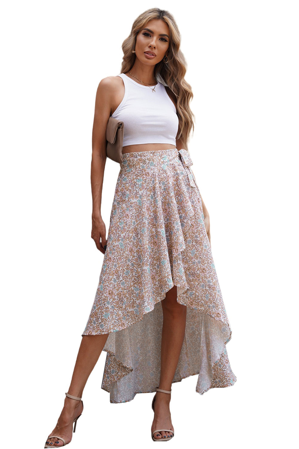 Wrap Style High Waist High-low Ruffle Hemline Floral Skirt, Shop for cheap Wrap Style High Waist High-low Ruffle Hemline Floral Skirt online? Buy at Modeshe.com on sale!