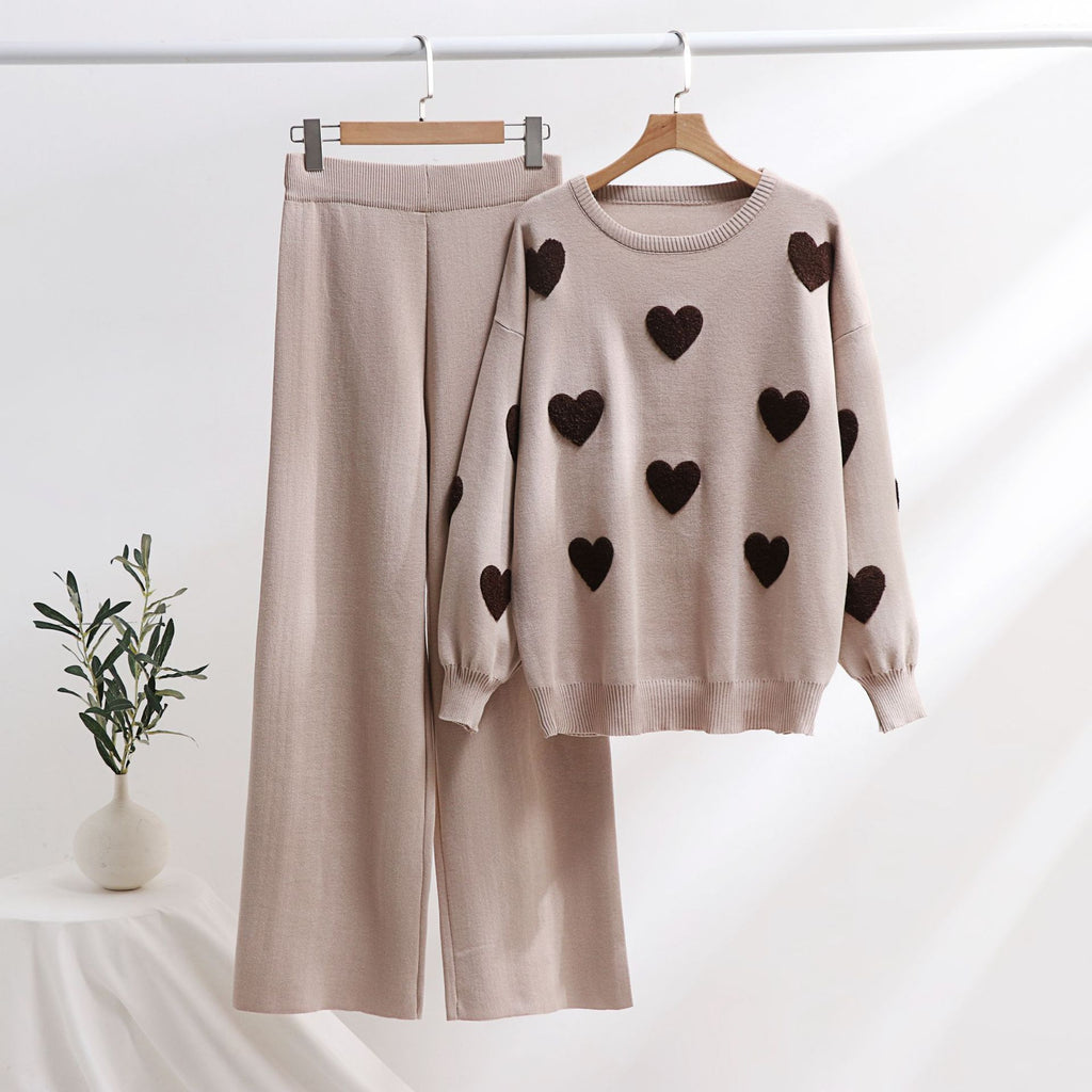 Heart Knitted Pants Outfit Top Two-piece Set (11477630681356)