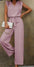 Women Solid Color Sleeveless Top With Notch Neckline And Belted Long Pants Set (11477630451980)