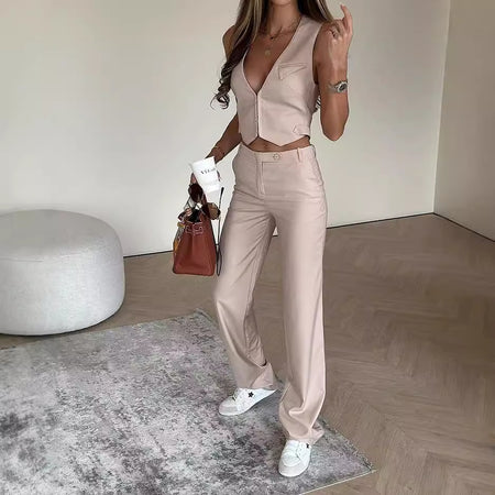 Autumn New Vest Top Loose Trousers Two-piece Set (11477629468940)