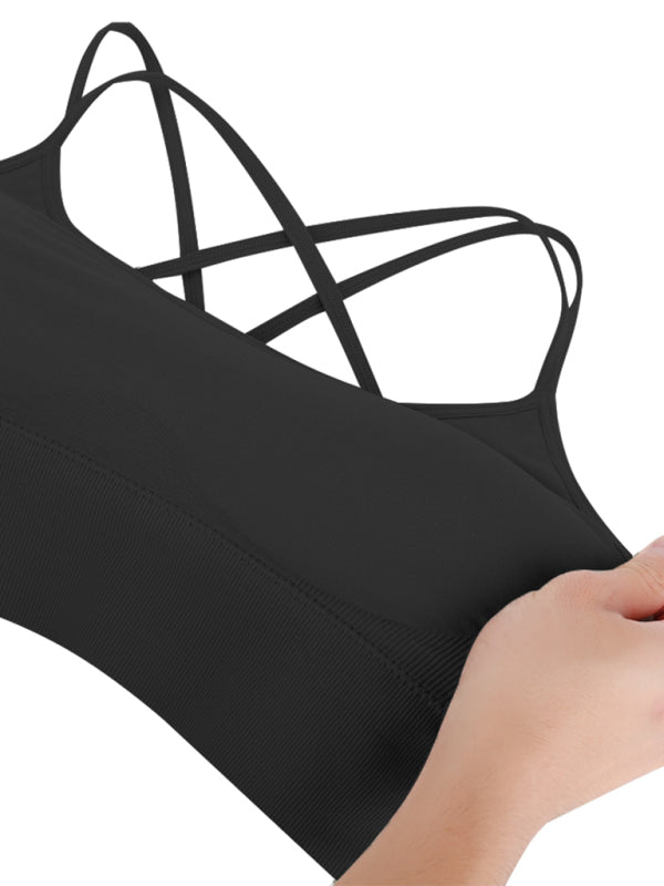 3 Pack Women's Sports Bra Padded Crisscross Yoga Bra Seamless Medium-Impact Fitness Activewear (11469079773452)
