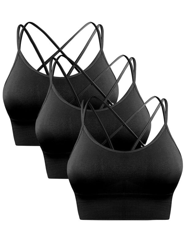 3 Pack Women's Sports Bra Padded Crisscross Yoga Bra Seamless Medium-Impact Fitness Activewear (11469079773452)