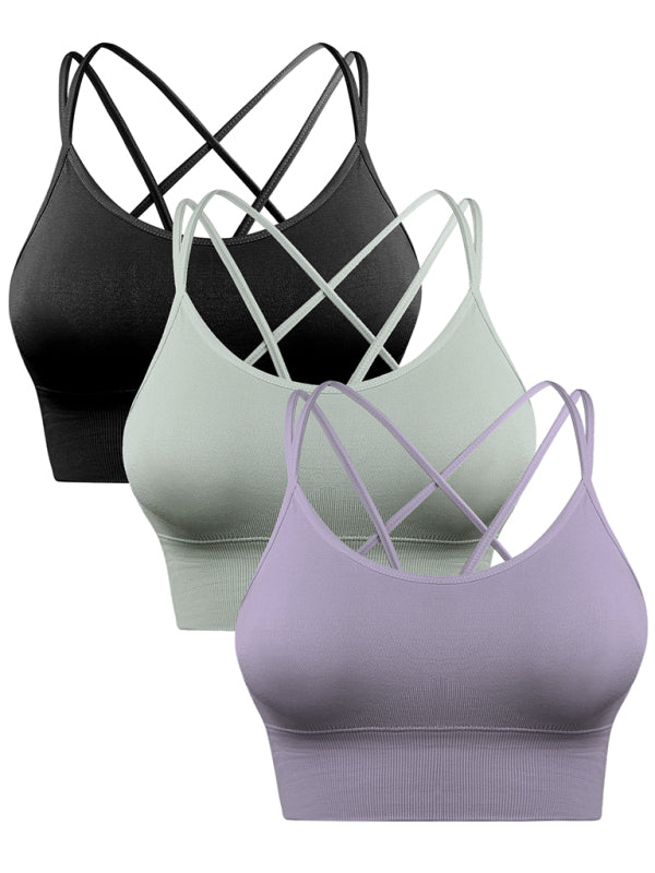 3 Pack Women's Sports Bra Padded Crisscross Yoga Bra Seamless Medium-Impact Fitness Activewear (11469079773452)