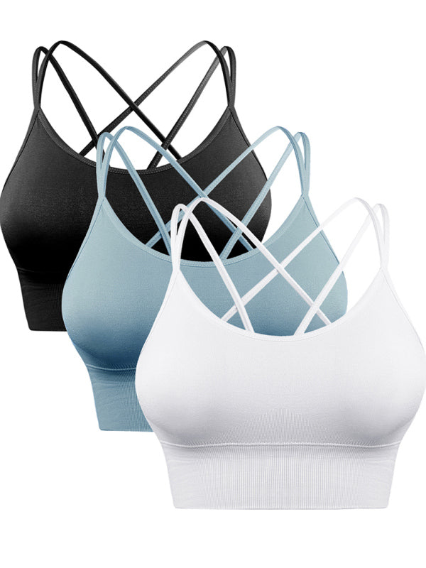 3 Pack Women's Sports Bra Padded Crisscross Yoga Bra Seamless Medium-Impact Fitness Activewear (11469079773452)