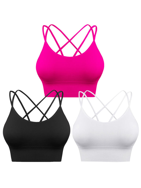 3 Pack Women's Sports Bra Padded Crisscross Yoga Bra Seamless Medium-Impact Fitness Activewear (11469079773452)
