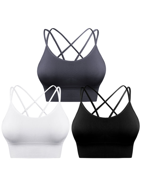 3 Pack Women's Sports Bra Padded Crisscross Yoga Bra Seamless Medium-Impact Fitness Activewear (11469079773452)