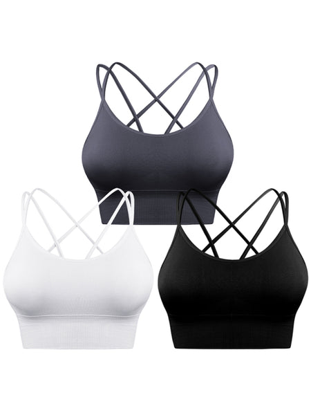 3 Pack Women's Sports Bra Padded Crisscross Yoga Bra Seamless Medium-Impact Fitness Activewear (11469079773452)
