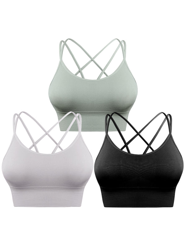 3 Pack Women's Sports Bra Padded Crisscross Yoga Bra Seamless Medium-Impact Fitness Activewear (11469079773452)