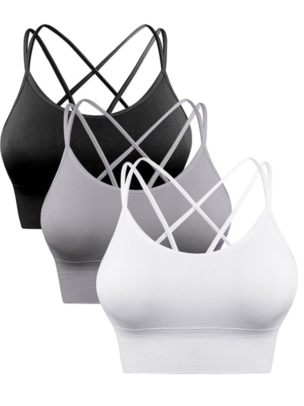 3 Pack Women's Sports Bra Padded Crisscross Yoga Bra Seamless Medium-Impact Fitness Activewear (11469079773452)