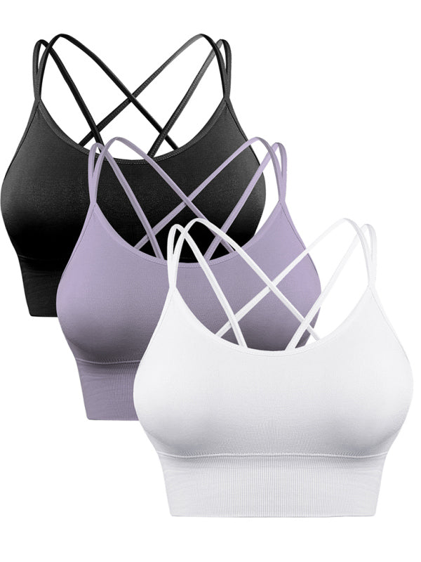 3 Pack Women's Sports Bra Padded Crisscross Yoga Bra Seamless Medium-Impact Fitness Activewear (11469079773452)