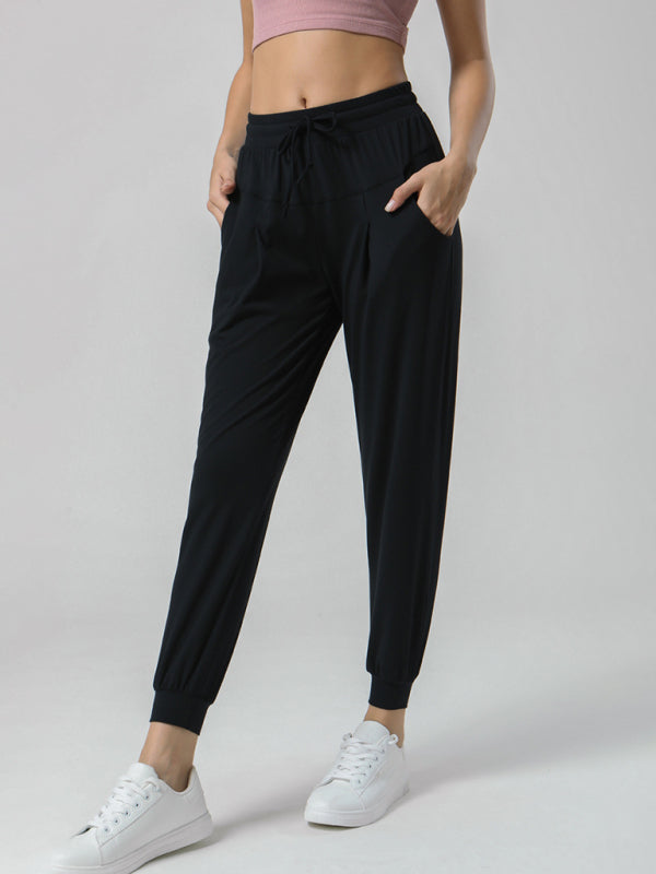 Drawstring waist sports stretch trousers Nude sweatpants (11469079380236)