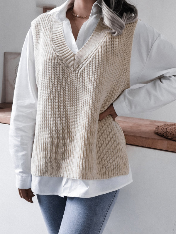 Women's V-neck casual loose knit sweater vest